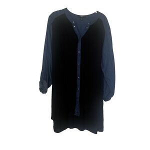 Ellos Mixed Material Blue Jean Arms And Shoulders Cotton‎ Tunic Top Sz L Comfort